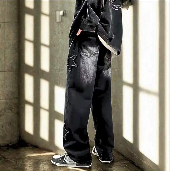 Gothic Star Cutout Patchwork Jeans: Y2K Alt Streetwear goth emo edgy alt