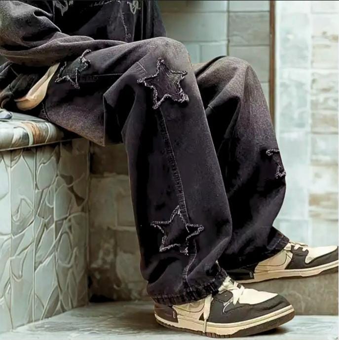 Gothic Star Cutout Patchwork Jeans: Y2K Alt Streetwear goth emo edgy alt