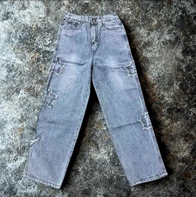Gothic Star Cutout Patchwork Jeans: Y2K Alt Streetwear goth emo edgy alt