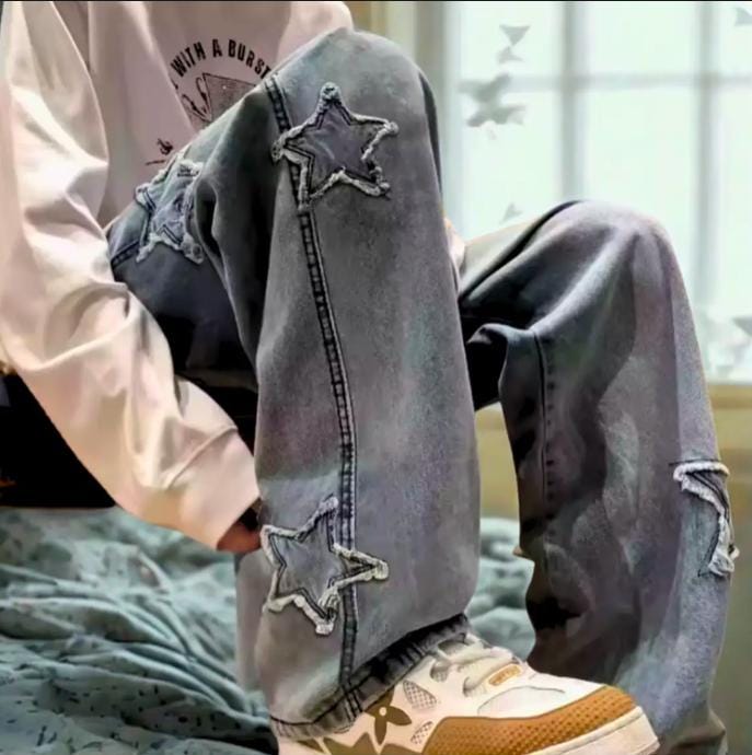 Gothic Star Cutout Patchwork Jeans: Y2K Alt Streetwear goth emo edgy alt