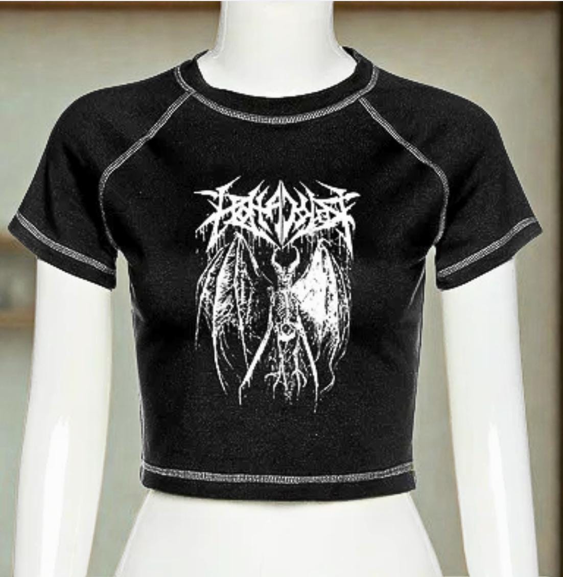 Harajuku Crop Top for Women | Gothic Demon Anime Graphic Tee | Korean Y2K Punk Shirt | Slim Fit Black Streetwear T-Shirt