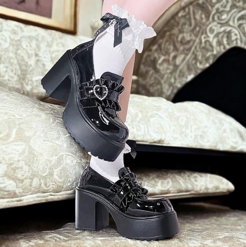 Gothic Punk Lolita Platform Loafers – Thick Bottom Leather Shoes for Women | Casual Black Alt Streetwear | Cute Harajuku Chunky Shoes Y2k