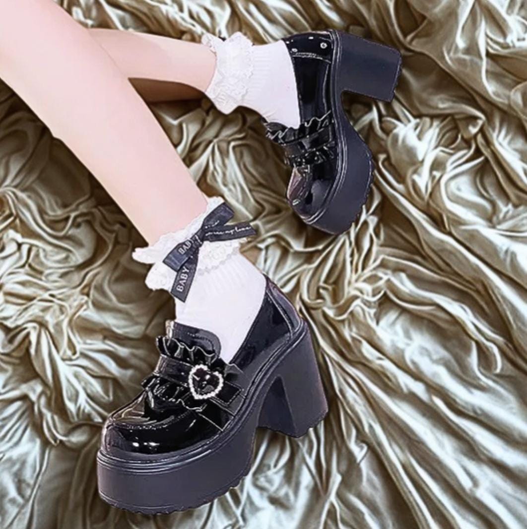 Gothic Punk Lolita Platform Loafers – Thick Bottom Leather Shoes for Women | Casual Black Alt Streetwear | Cute Harajuku Chunky Shoes Y2k