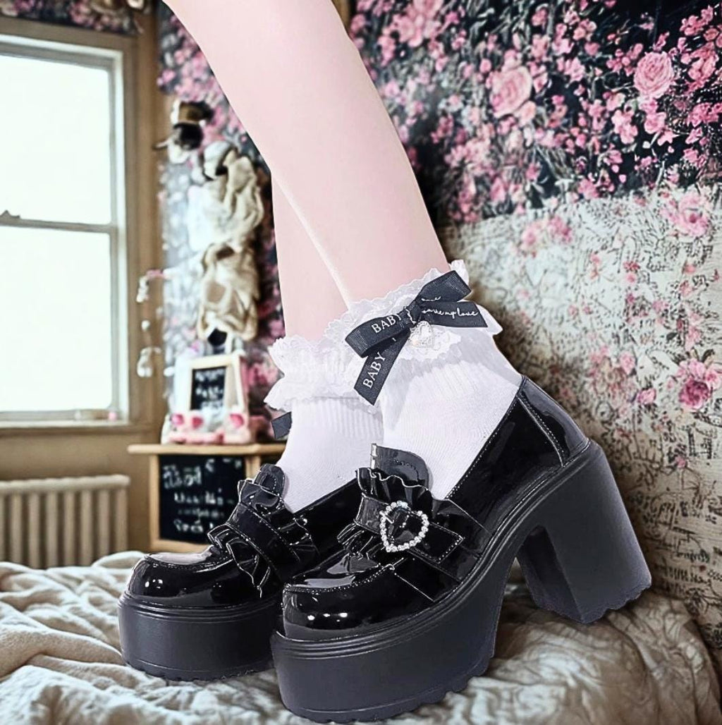 Gothic Punk Lolita Platform Loafers – Thick Bottom Leather Shoes for Women | Casual Black Alt Streetwear | Cute Harajuku Chunky Shoes Y2k