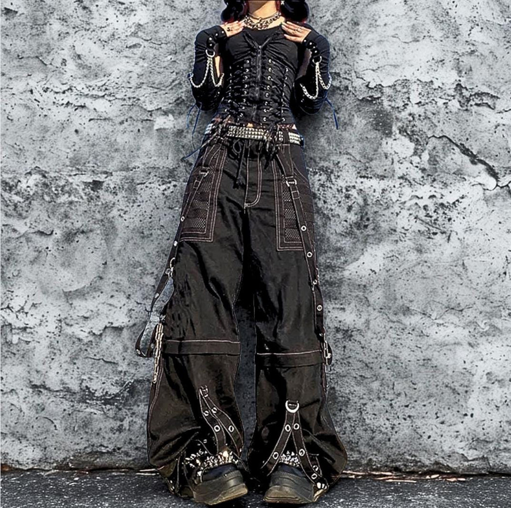 Y2K Cargo Pants: Goth Punk High Waist Wide Leg Jeans gothic goth emo alt