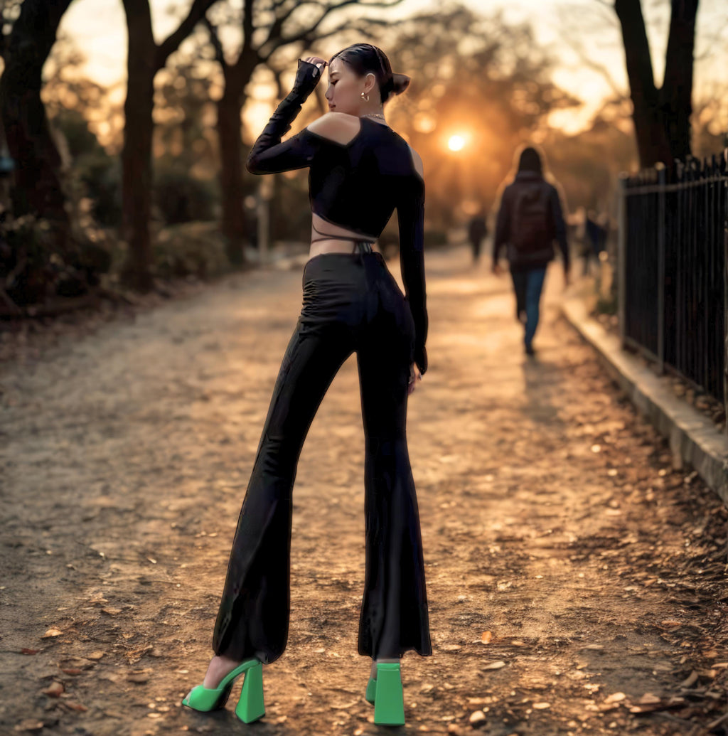 Gothic Mesh Sheer Crop Top – Sexy Deep V-Neck Off-Shoulder Bandage Long Sleeve Y2K Streetwear Tee for Women