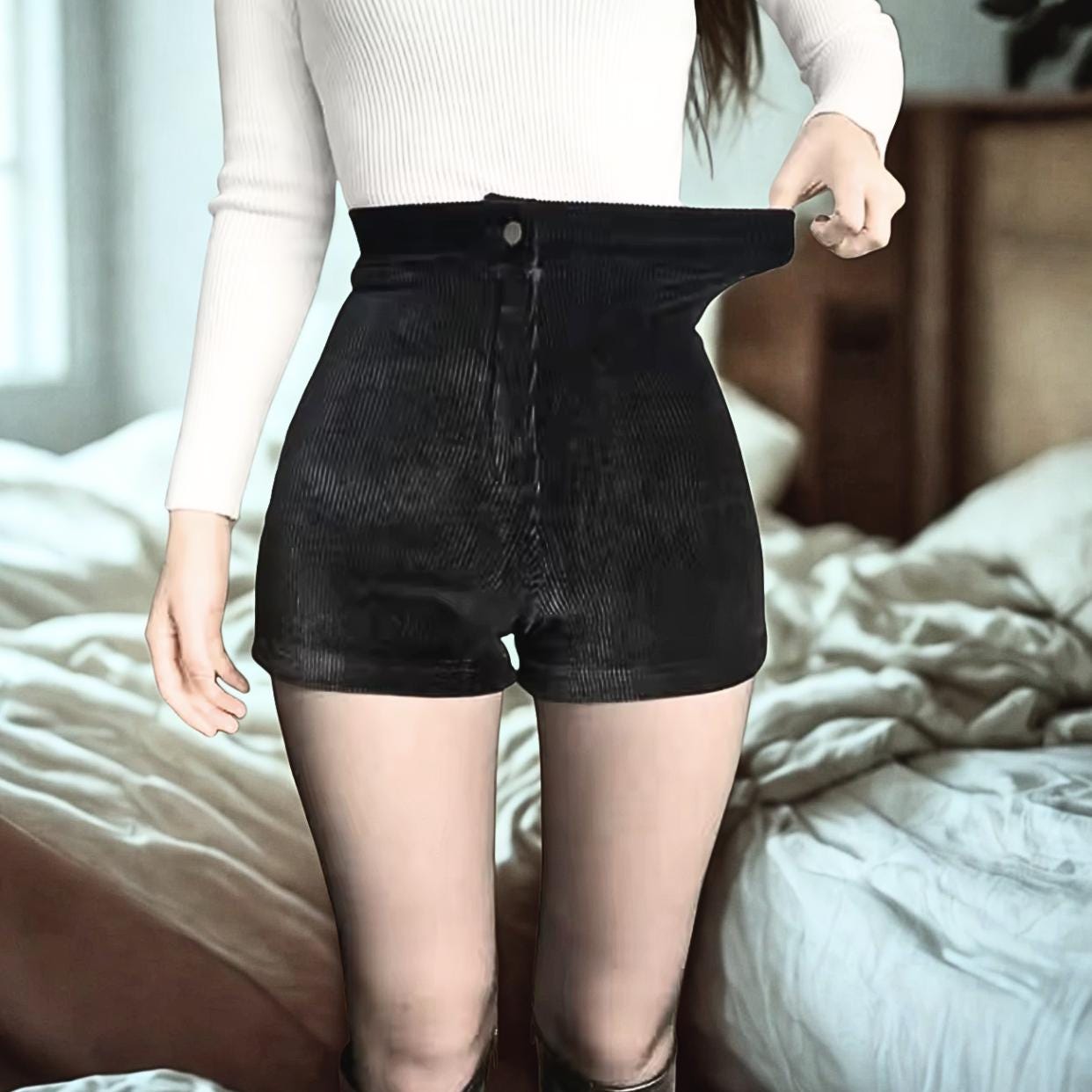 Black Faux Leather or ripped cloth High-Waisted Shorts Y2K kawaii Gothic goth Festival alt