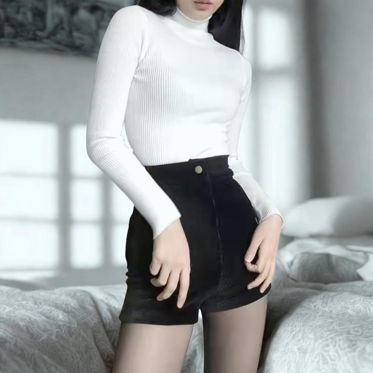 Black Faux Leather or ripped cloth High-Waisted Shorts Y2K kawaii Gothic goth Festival alt