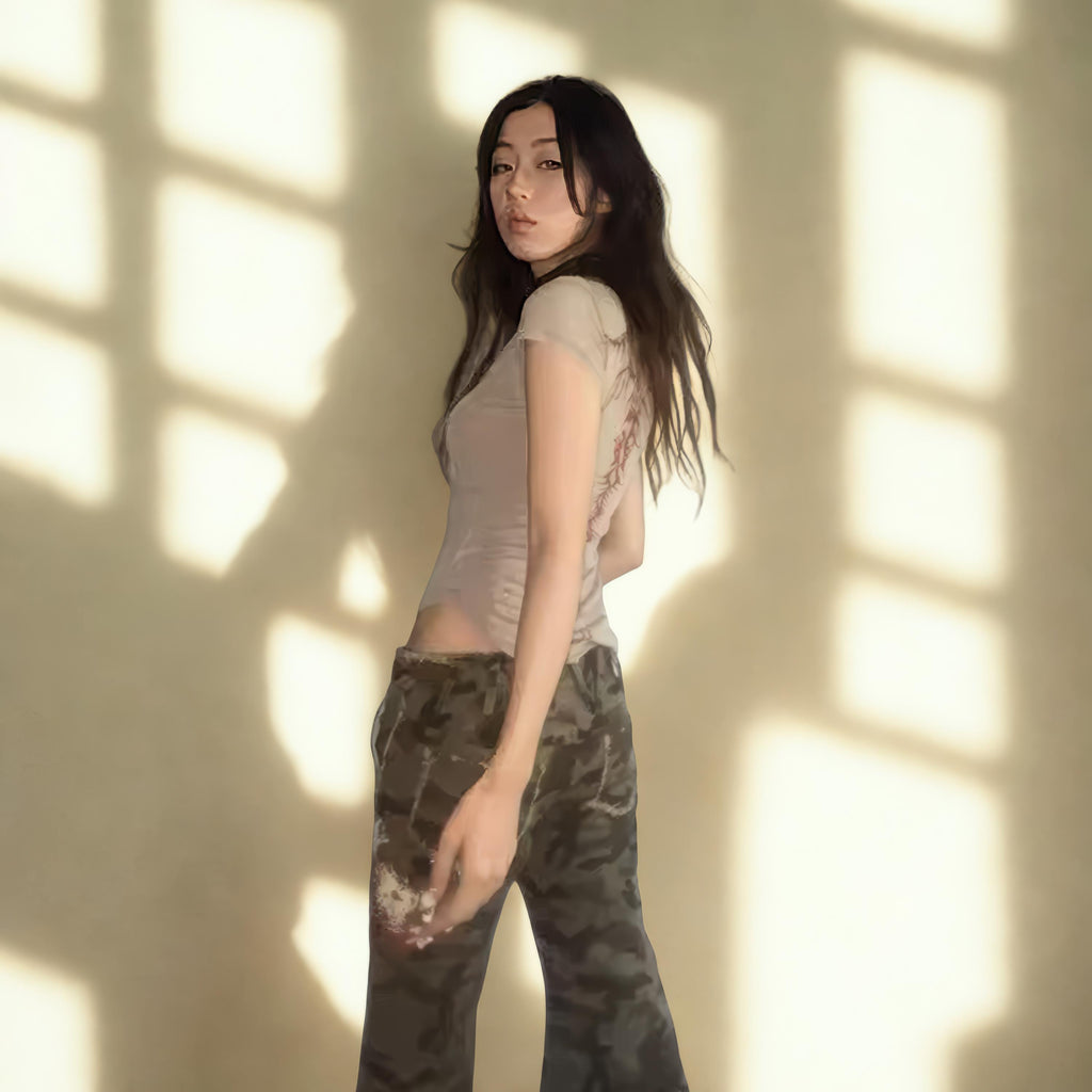 Y2K Crop Top: Harajuku Grunge Print, Irregular Cut kawaii gothic goth emo alt