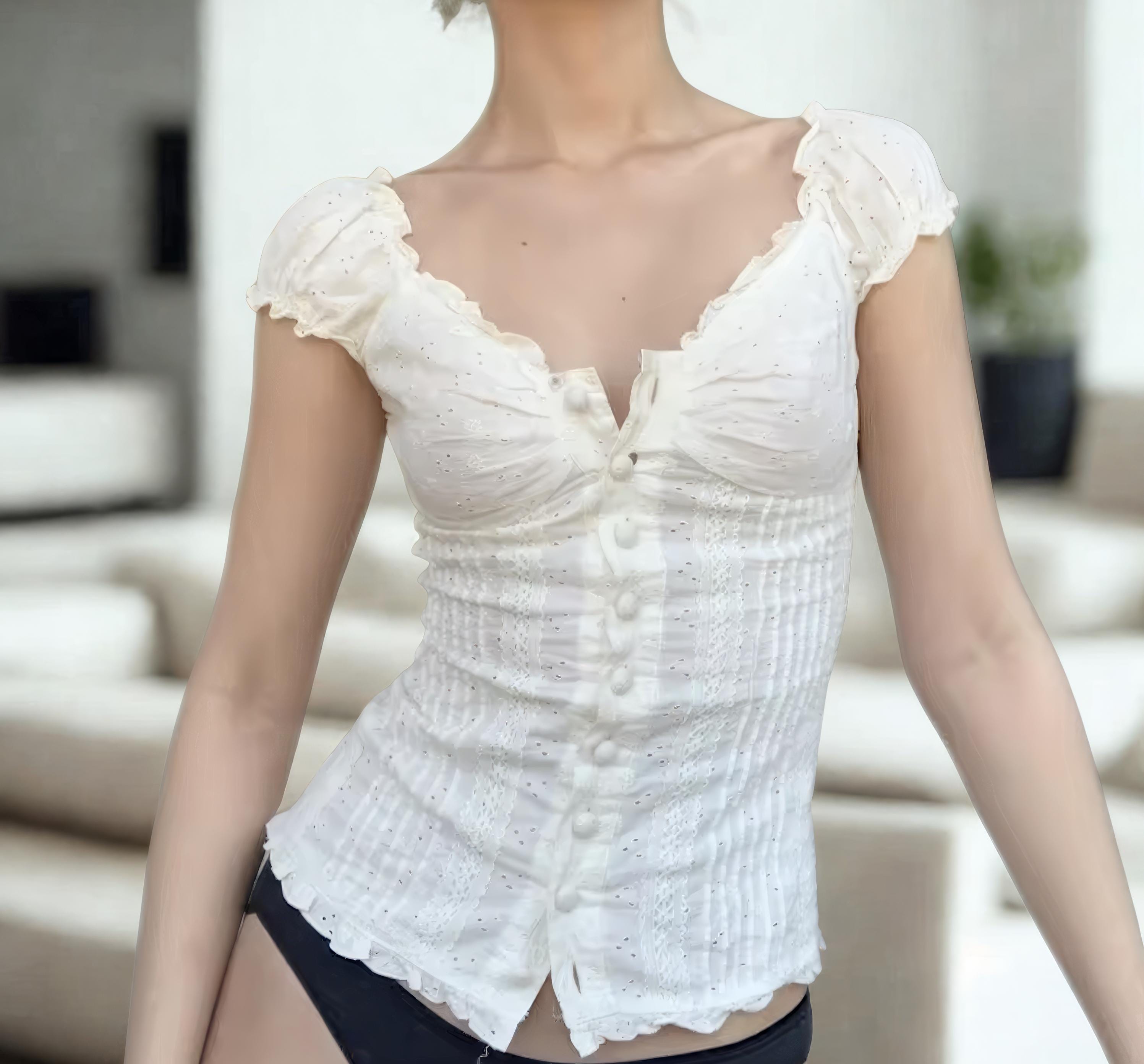 90s Floral Crop Top: Fairy Grunge Frill V-Neck Y2K Tee Mall goth alt emo