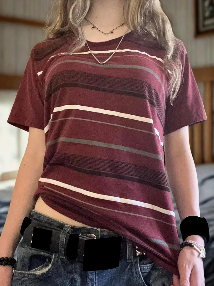 Y2K Fairy Grunge Striped T-Shirt: 90s Gothic Streetwear Mall goth alt emo