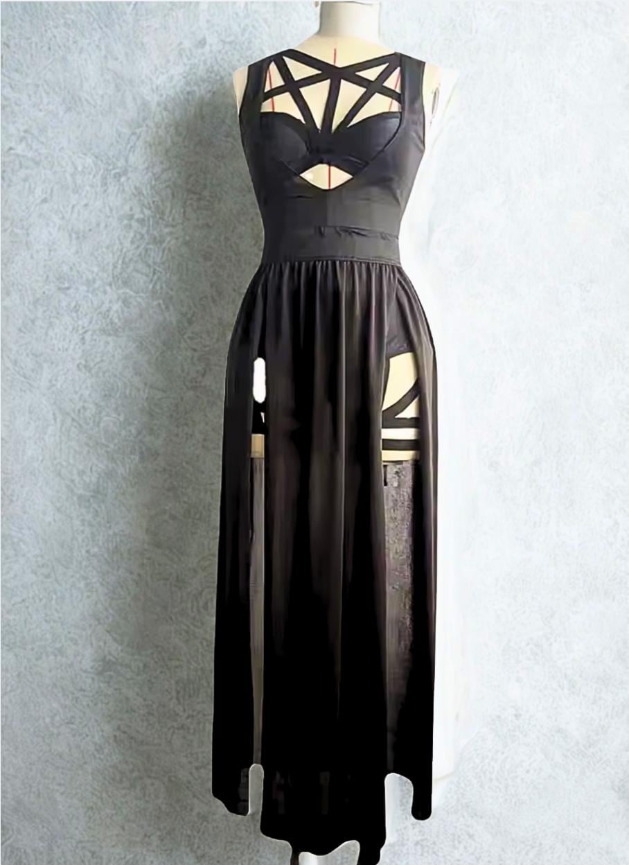 Vintage Gothic Clubwear 3pcs Set Women Sexy Black Corset Crop Top Bandage Panties Mesh Split Skirt Y2K Grunge Alternative Outfit