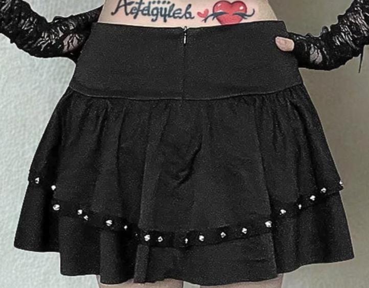 Gothic Punk Rivet Mini Skirt: Y2K Grunge A-Line Pleated lace up gothic goth alt