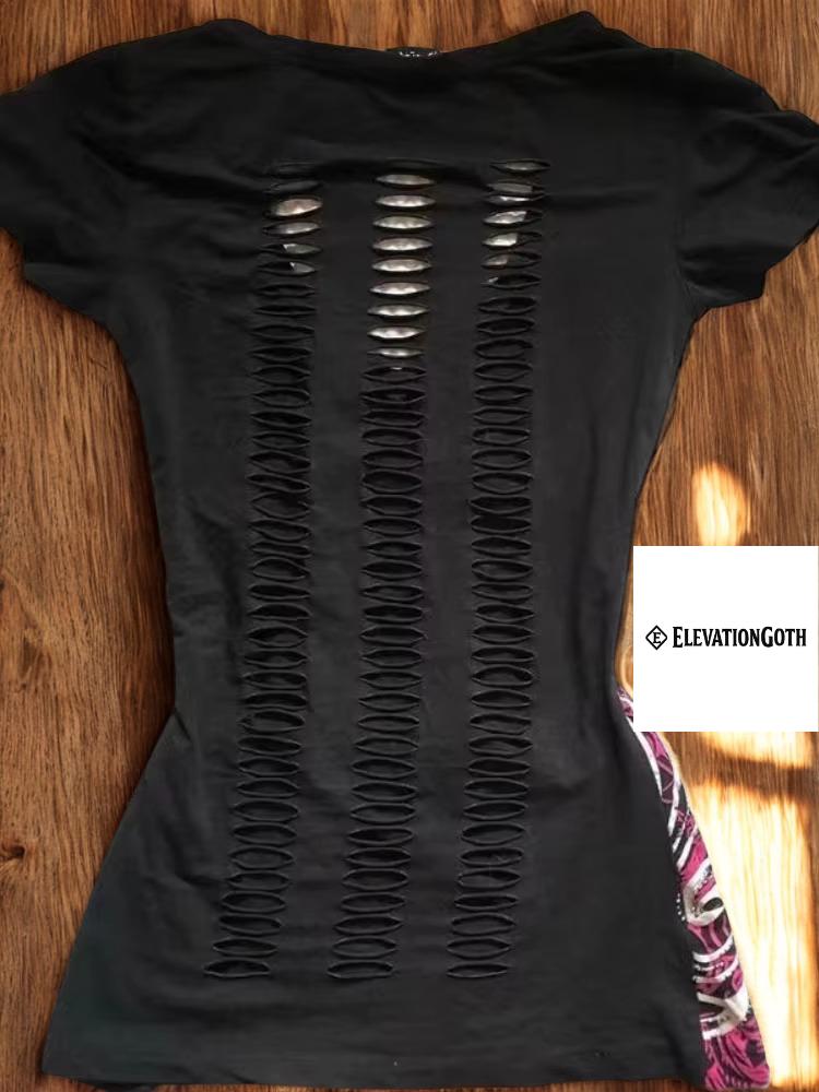 Y2K Hollow Out Crop Top Zipper Streetwear, Gothic Harajuku Style Mall goth alt emo