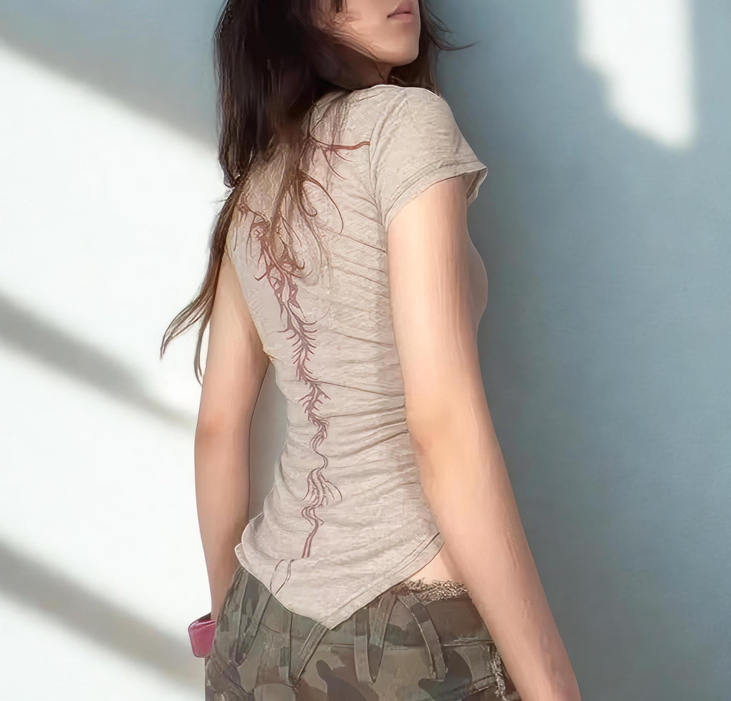 Y2K Crop Top: Harajuku Grunge Print, Irregular Cut kawaii gothic goth emo alt