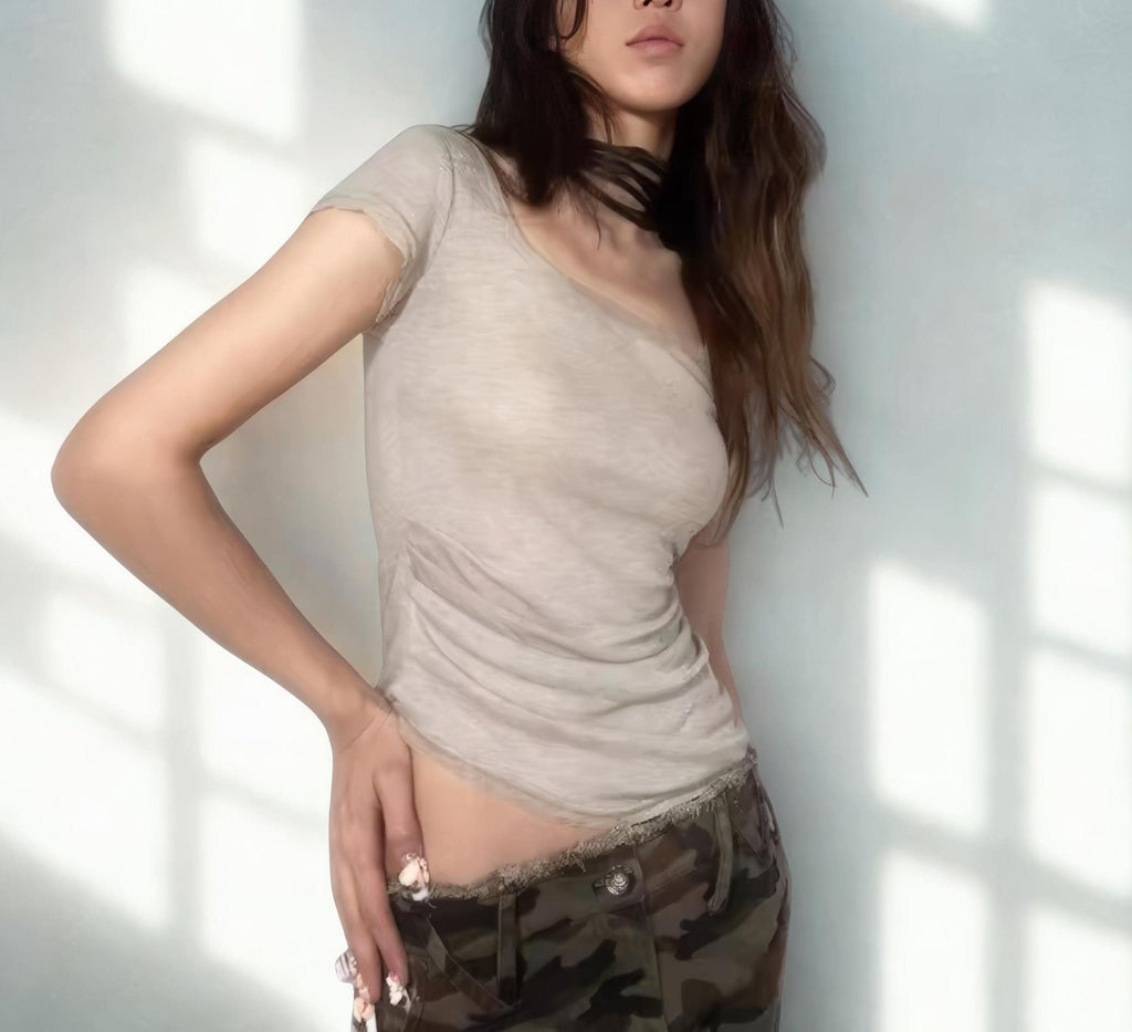 Y2K Crop Top: Harajuku Grunge Print, Irregular Cut kawaii gothic goth emo alt