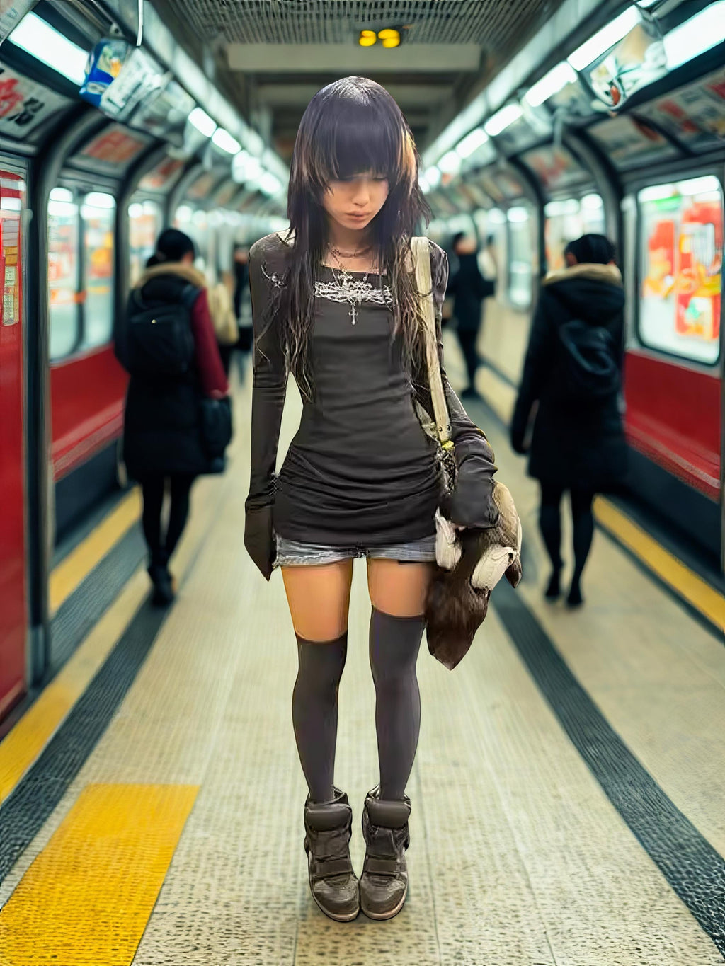 Y2K Gothic Graphic Tee: Harajuku Long Sleeve Punk Top Mall goth alt emo