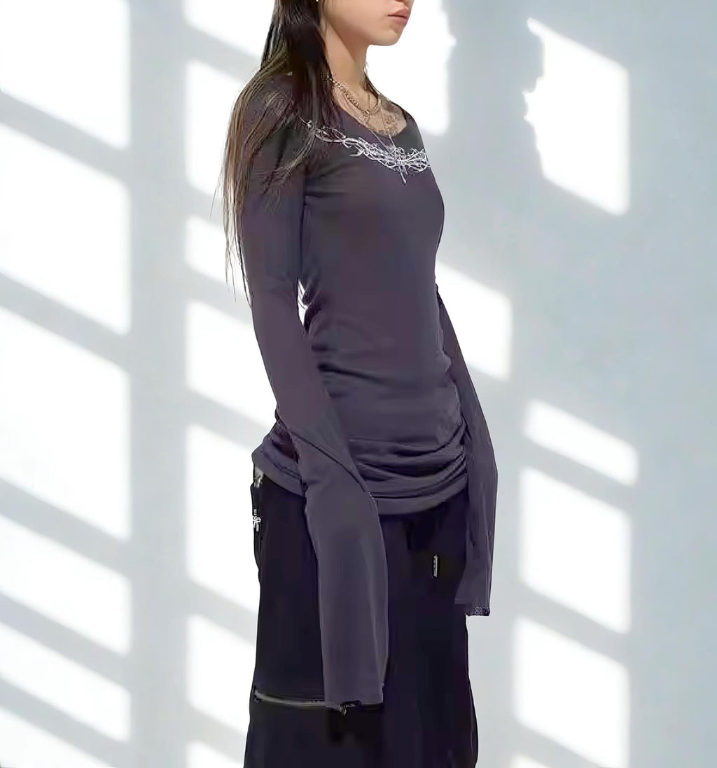 Y2K Gothic Graphic Tee: Harajuku Long Sleeve Punk Top Mall goth alt emo