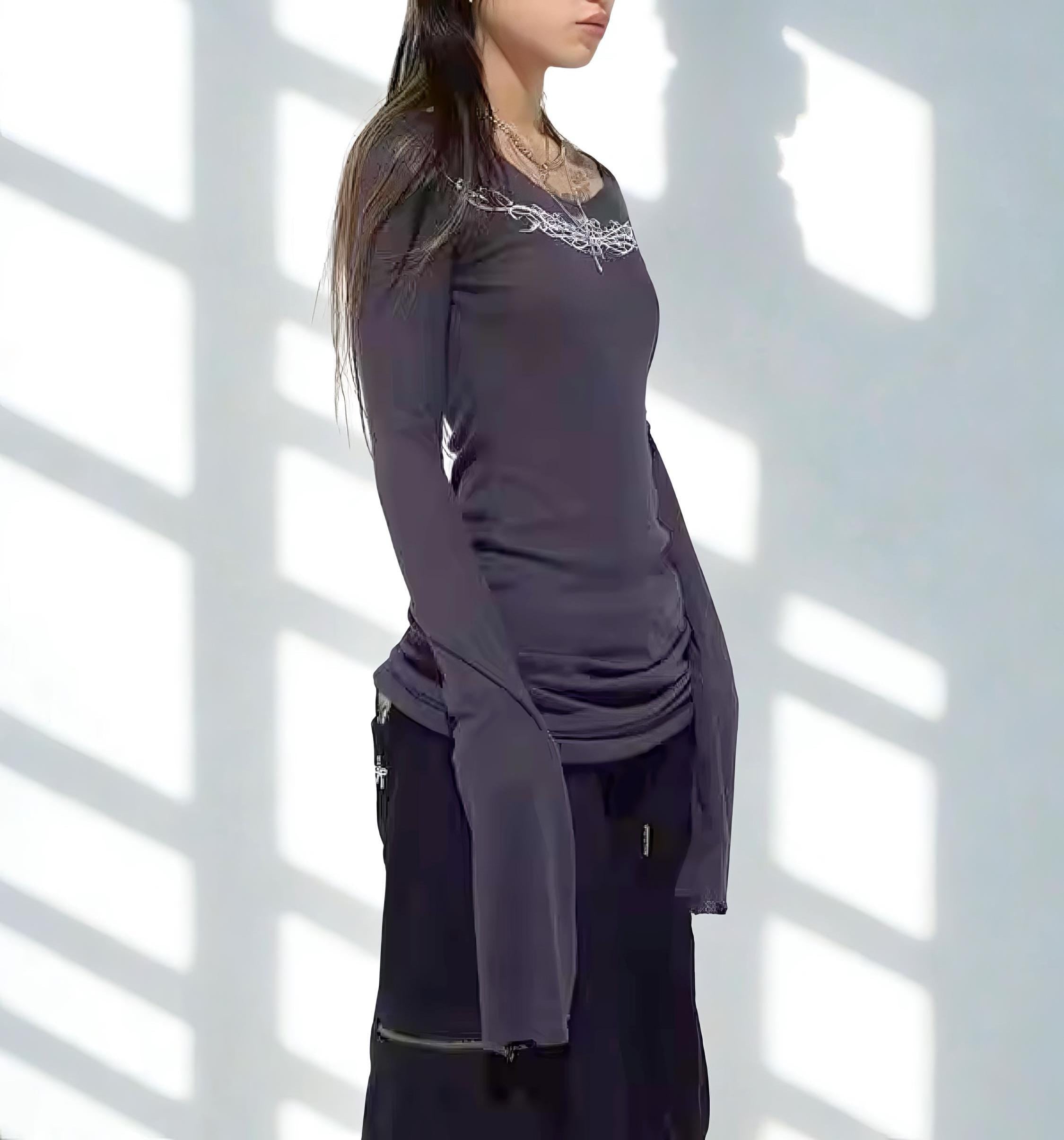 Y2K Gothic Graphic Tee: Harajuku Long Sleeve Punk Top Mall goth alt emo