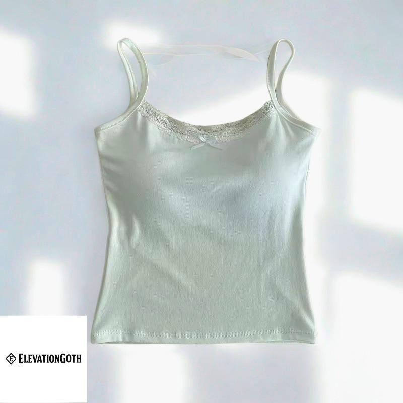 Lace Camisole Tank Top with Built-In Bra: Padded Strap y2k