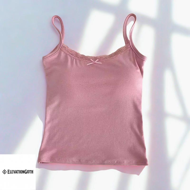 Lace Camisole Tank Top with Built-In Bra: Padded Strap y2k