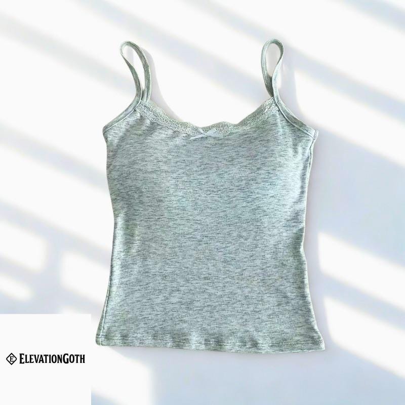 Lace Camisole Tank Top with Built-In Bra: Padded Strap y2k