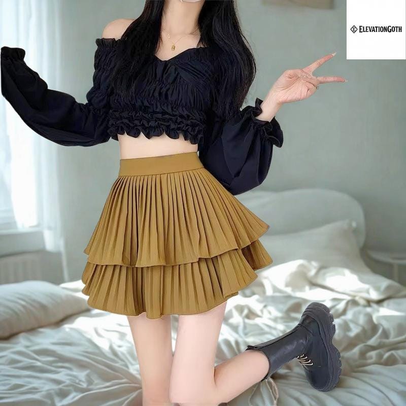 Y2K White Mini Skirt: Tiered Ballet Style with Built-in Shorts Gothic