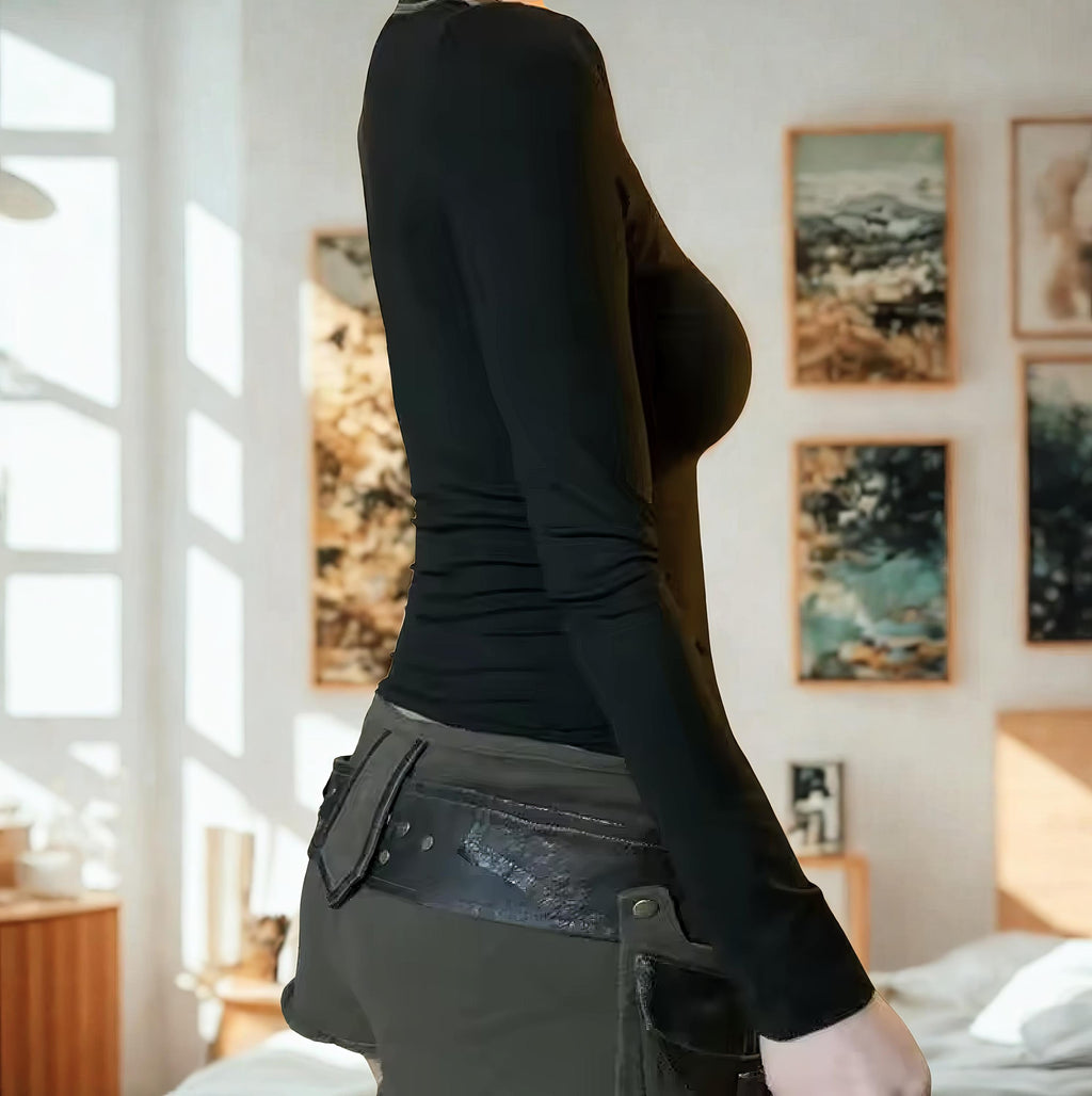 Gothic Hollow Out Top: Y2K Grunge See Through T-Shirt Goth Alt emo