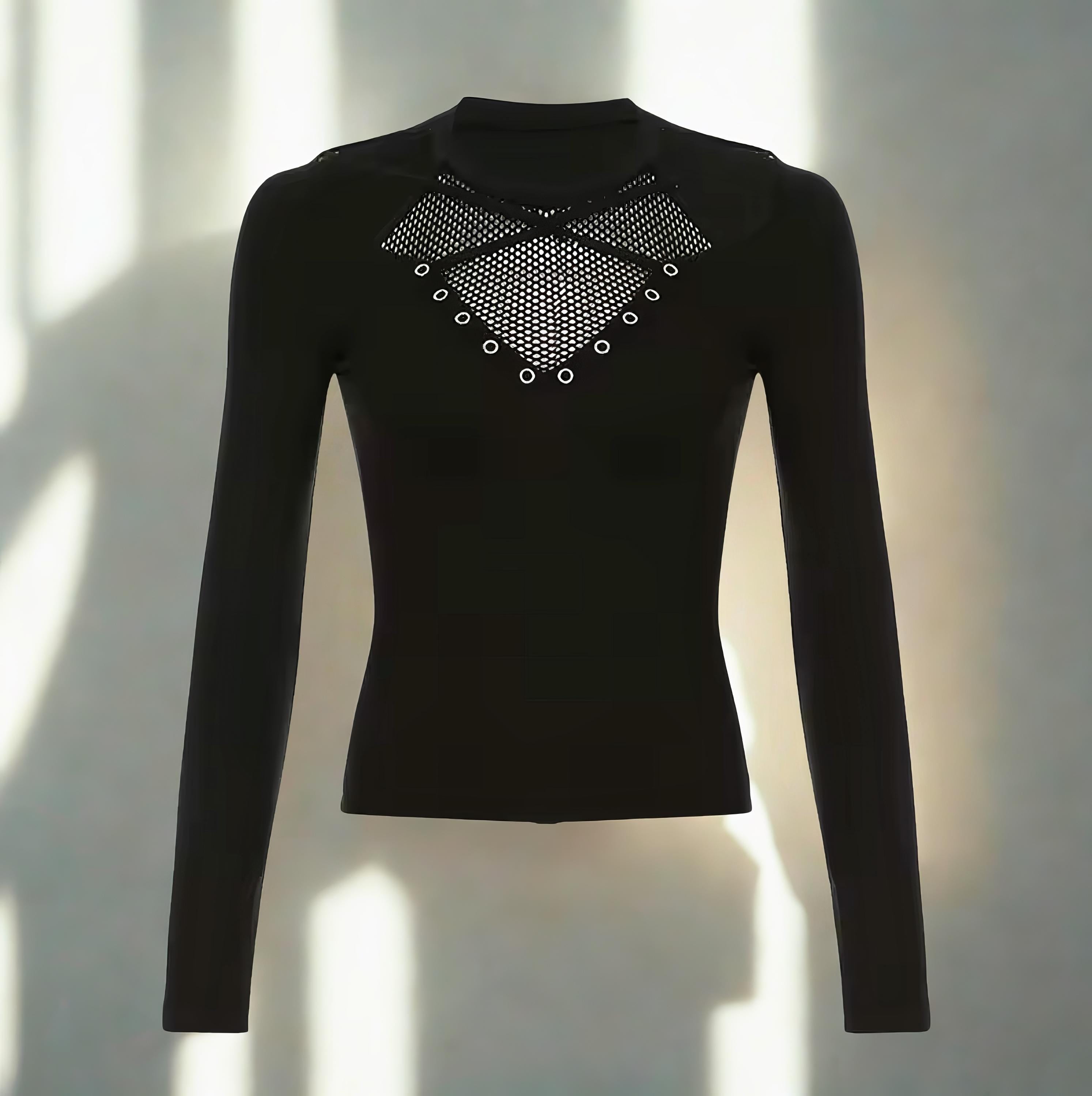 Gothic Hollow Out Top: Y2K Grunge See Through T-Shirt Goth Alt emo