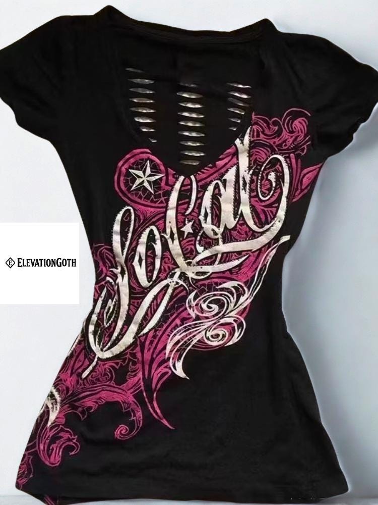 Y2K Hollow Out Crop Top Zipper Streetwear, Gothic Harajuku Style Mall goth alt emo