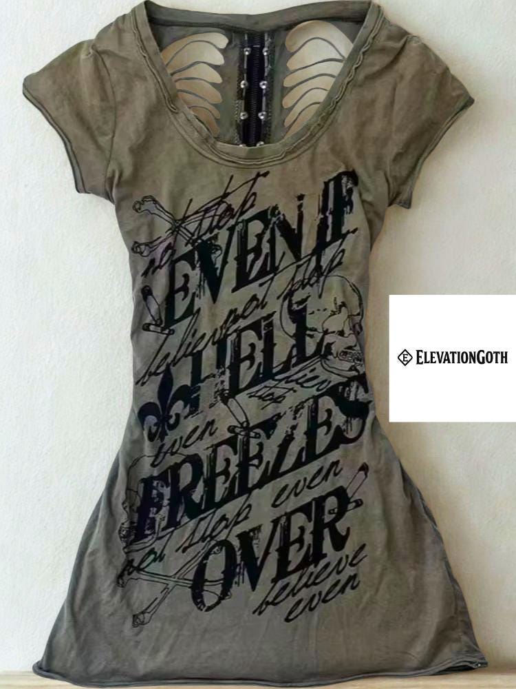 Y2K Hollow Out Crop Top Zipper Streetwear, Gothic Harajuku Style Mall goth alt emo