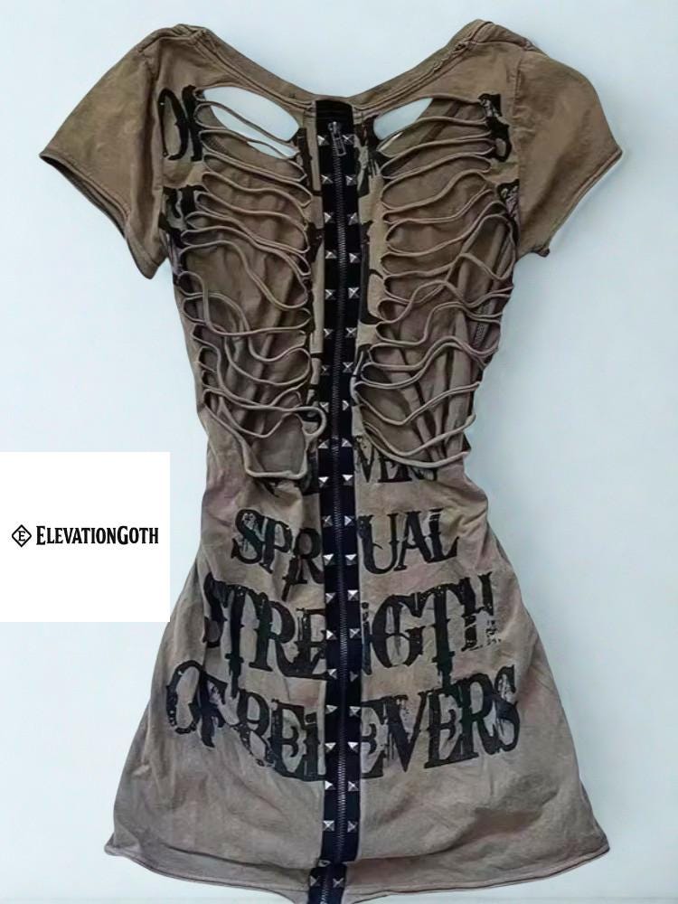 Y2K Hollow Out Crop Top Zipper Streetwear, Gothic Harajuku Style Mall goth alt emo