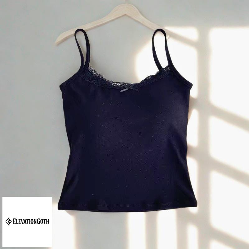 Lace Camisole Tank Top with Built-In Bra: Padded Strap y2k