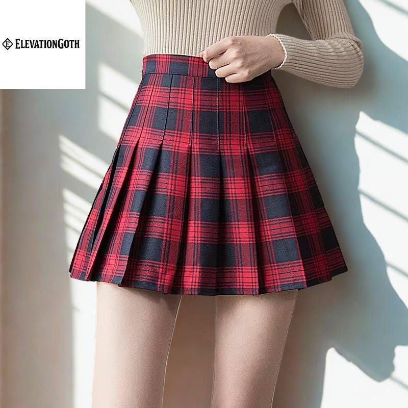 Harajuku Plaid Pleated Mini Skirt: High Waist Korean Schoolgirl Style gothic emo alt