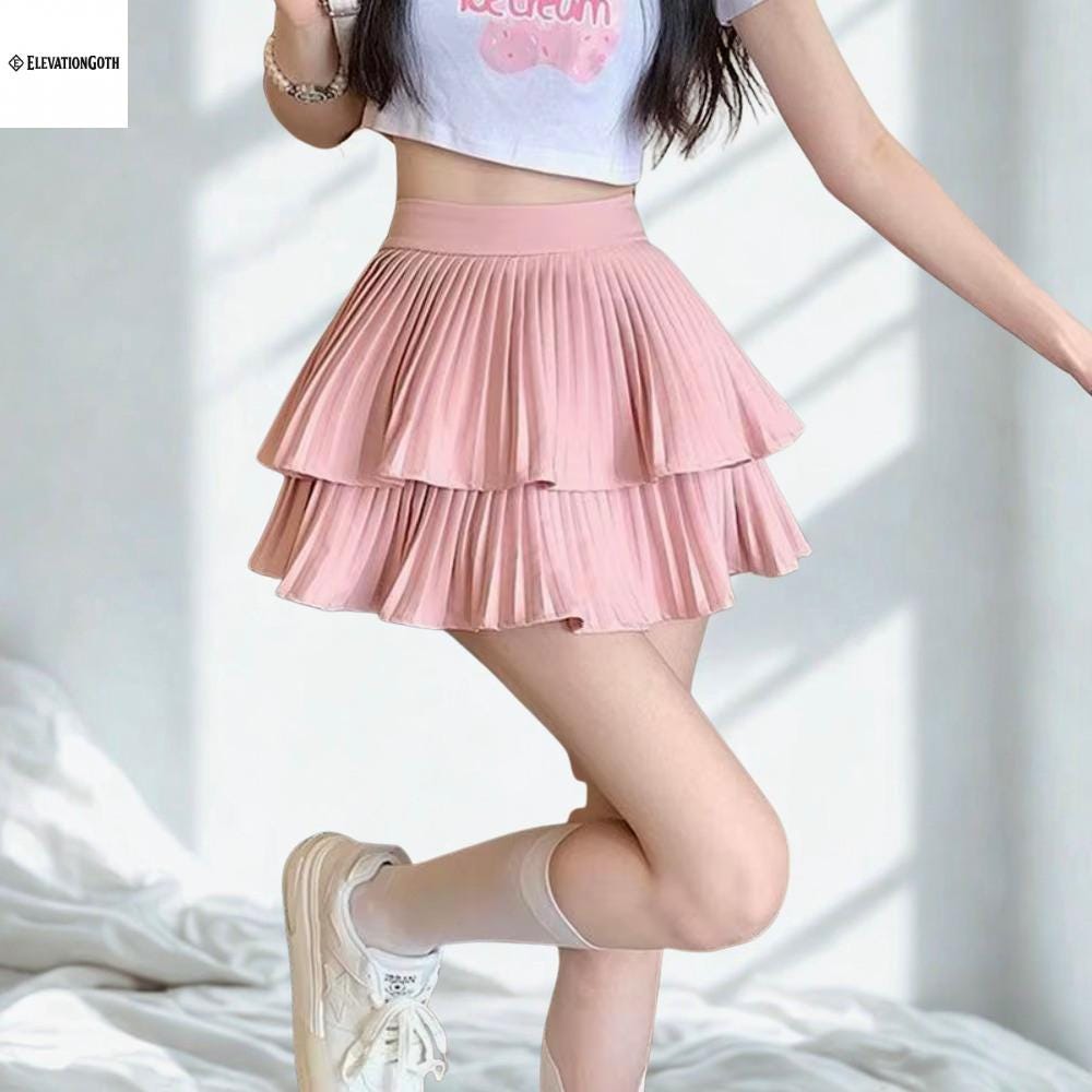 Y2K White Mini Skirt: Tiered Ballet Style with Built-in Shorts Gothic