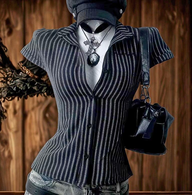 Y2K Striped Gothic Camisole, Slim Fit Harajuku Top Goth Emo Alt Edgy Punk Rock