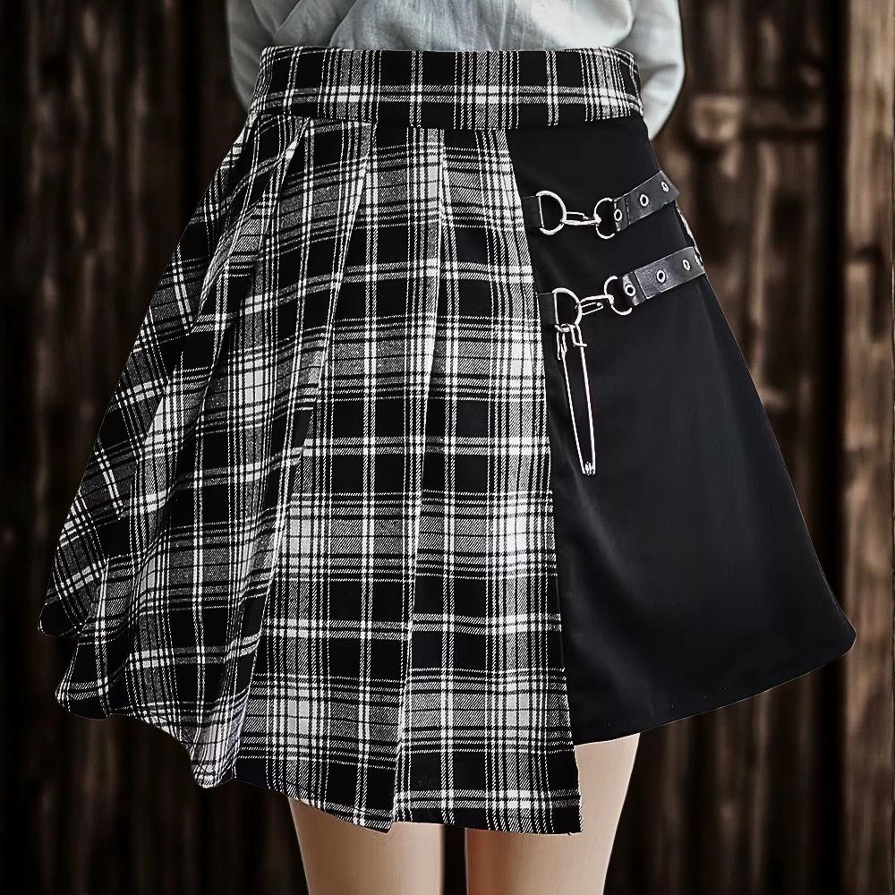 Gothic Plaid Mini Skirt: Lace Ruffle, Harajuku Y2K Streetwear Goth Emo Alt Edgy