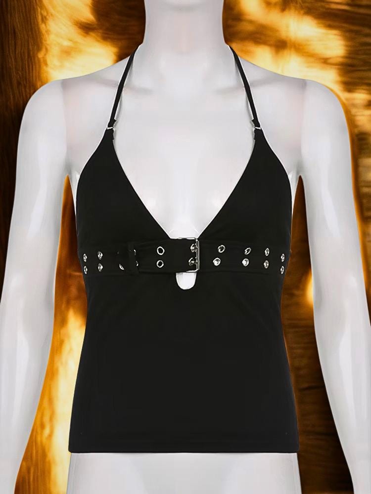 Y2K Backless Lace-Up Crop Top: Punk Retro Streetwear Gothic Emo alt mall goth  Retro