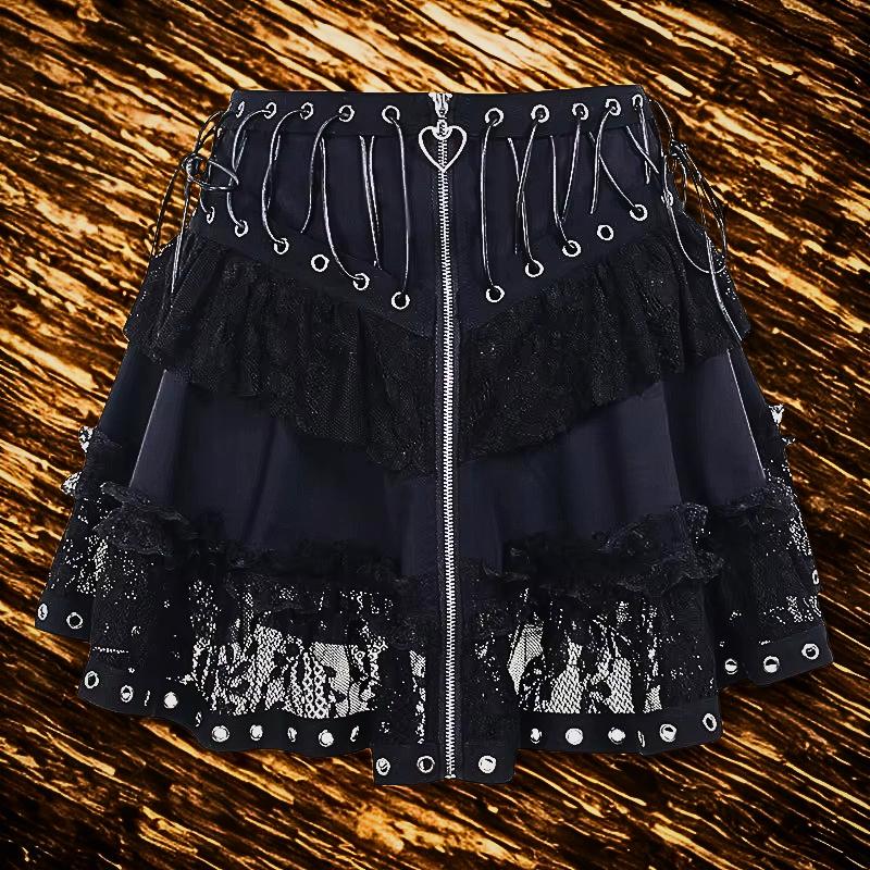 Gothic Mini Skirt: Vintage Y2K High Waist Zipper Cosplay Goth Emo ALT Edgy