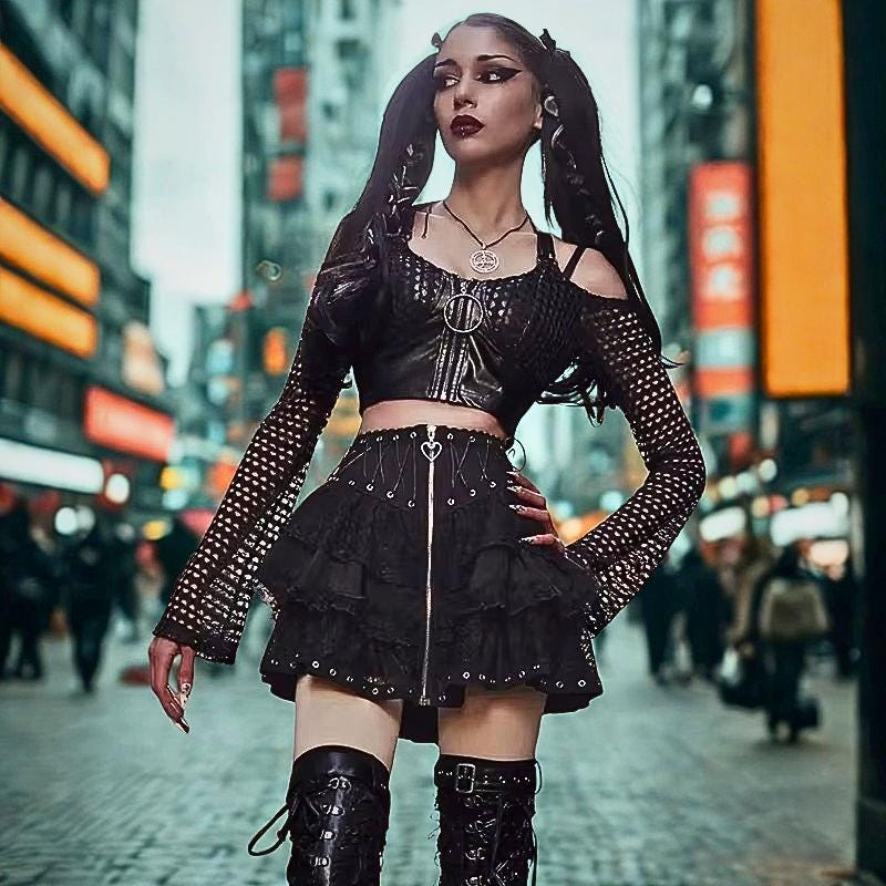 Gothic Mini Skirt: Vintage Y2K High Waist Zipper Cosplay Goth Emo ALT Edgy