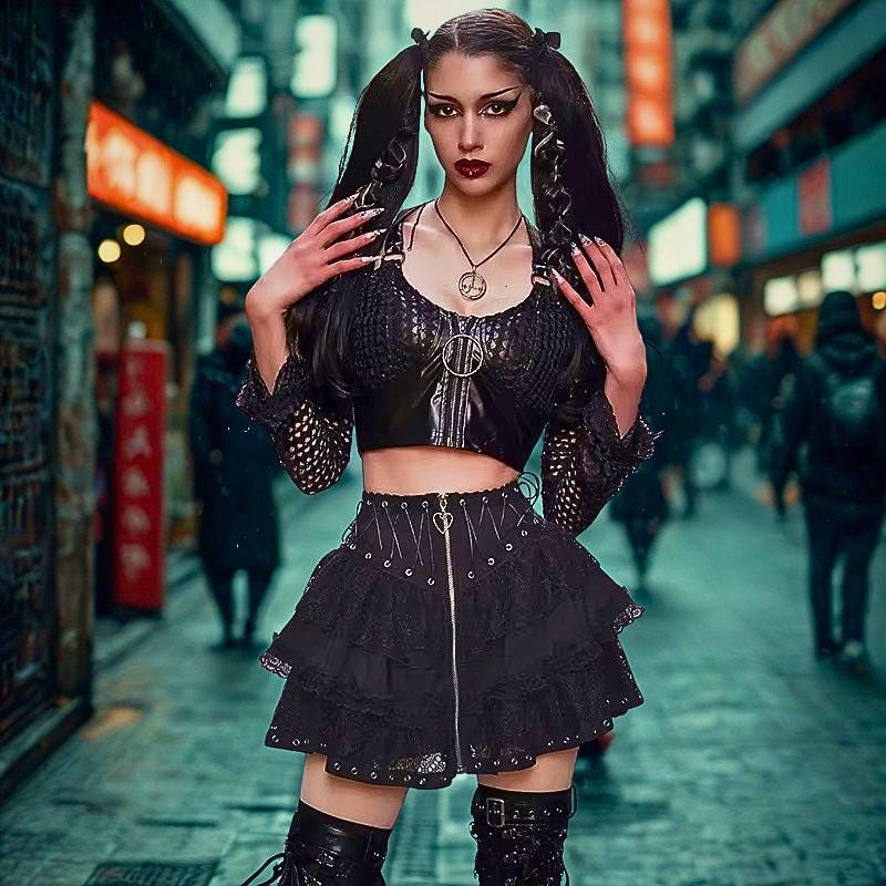 Gothic Mini Skirt: Vintage Y2K High Waist Zipper Cosplay Goth Emo ALT Edgy