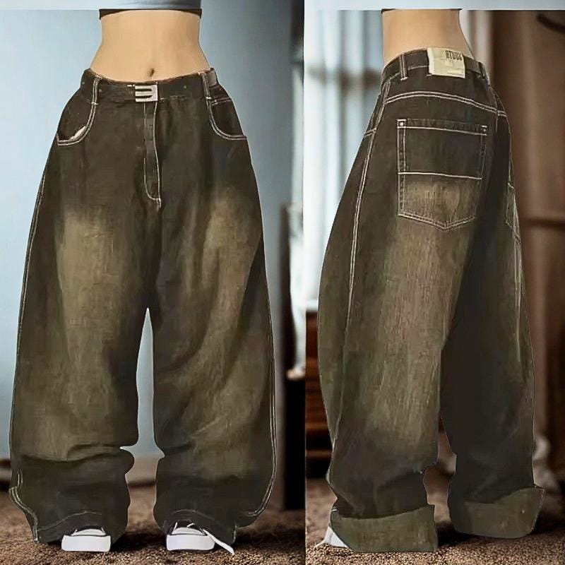 Streetwear Multi-Pocket Baggy Jeans, Y2K Hip Hop Harajuku Gothic High Waist Wide Leg