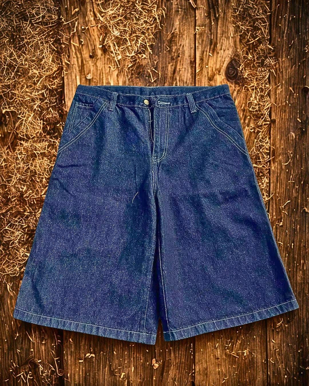 Y2K Embroidered Denim Shorts: Gothic Punk Hip Hop Streetwear Gothic Emo Alternative Edgy