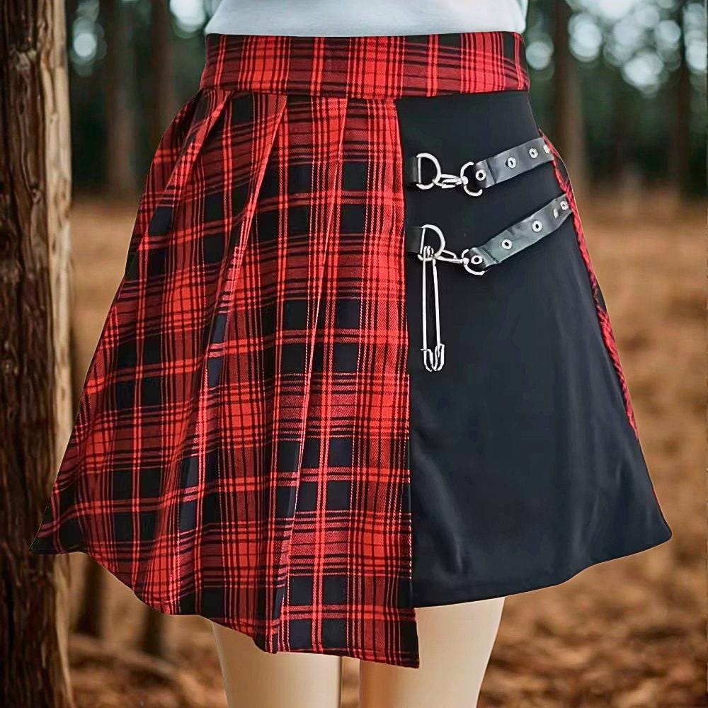 Gothic Plaid Mini Skirt: Lace Ruffle, Harajuku Y2K Streetwear Goth Emo Alt Edgy
