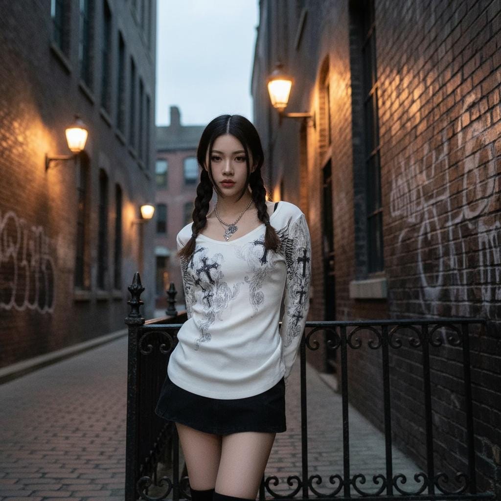 Y2K Gothic Cross Print Bell Sleeve Top: Alt Streetwear Blouse goth emo edgy alt