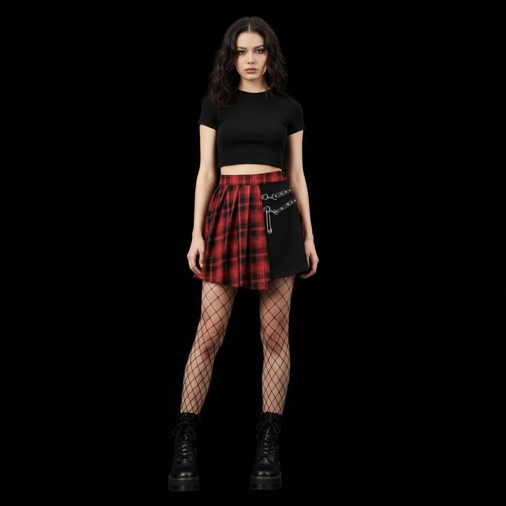 Gothic Plaid Mini Skirt: Lace Ruffle, Harajuku Y2K Streetwear Goth Emo Alt Edgy