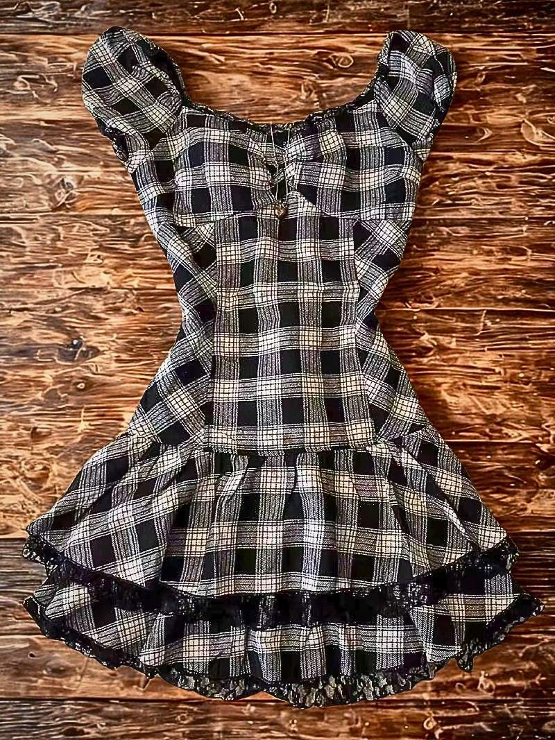 Y2K Harajuku Lattice Dress, Gothic Punk Sleeveless Lace Short Dress, Vintage Sexy