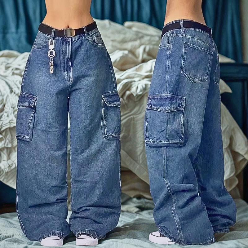 Streetwear Multi-Pocket Baggy Jeans, Y2K Hip Hop Harajuku Gothic High Waist Wide Leg