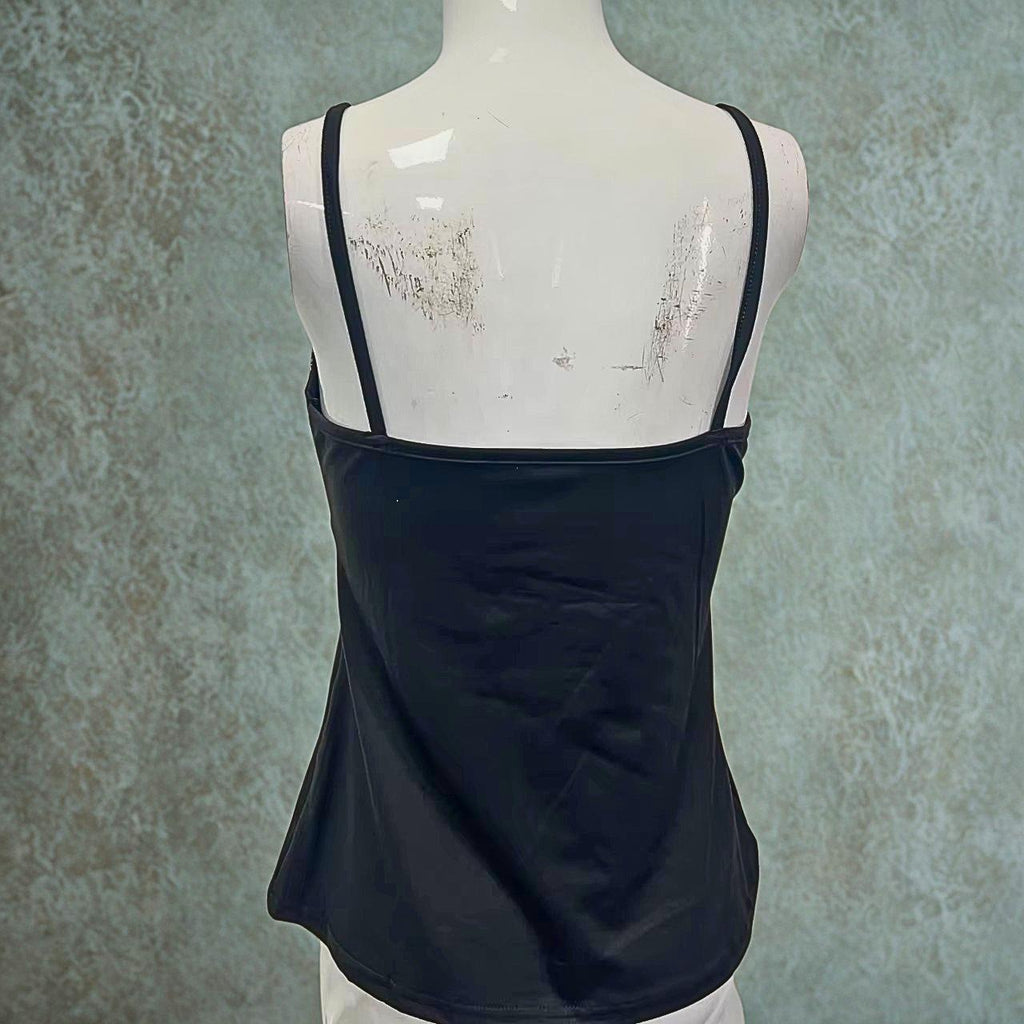 Y2K Vintage Black Suspender Top, Harajuku Flower Print Rivet Camis Gothic Summer Streetwear