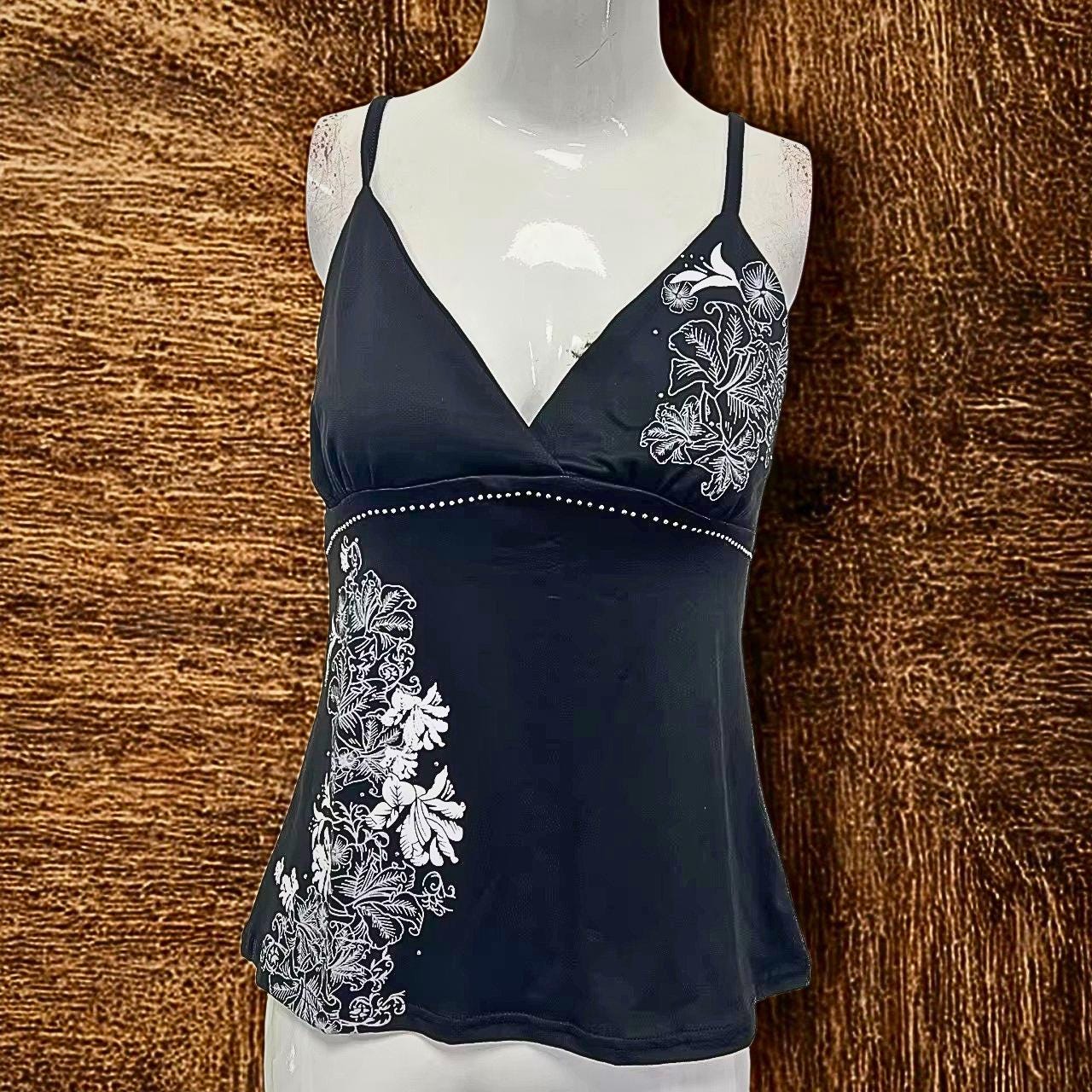 Y2K Vintage Black Suspender Top, Harajuku Flower Print Rivet Camis Gothic Summer Streetwear